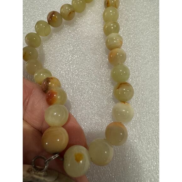 Chinese Porcelain Shard Sterling Square Pendant 20" Beaded Necklace Green Onyx - Picture 3 of 8